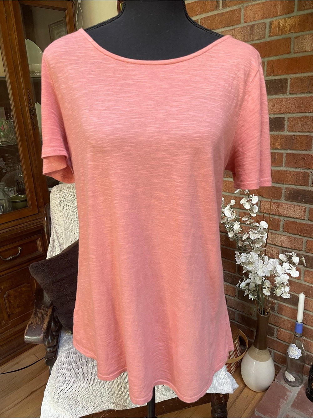 LOFT Coral Pink Short-Sleeve Scoop Neck Tee